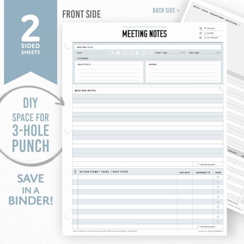 Goody Farm Meeting Notepad - 8.5 x 11-50 Sheets Double Sided Work School Meeting Pad Objectives, Agenda, Notes, Action, Tasks, Project Pads - Image 3
