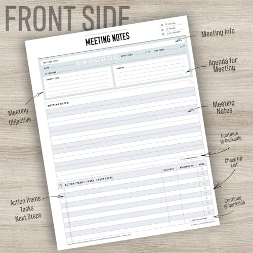 Goody Farm Meeting Notepad - 8.5 x 11-50 Sheets Double Sided Work School Meeting Pad Objectives, Agenda, Notes, Action, Tasks, Project Pads - Image 4