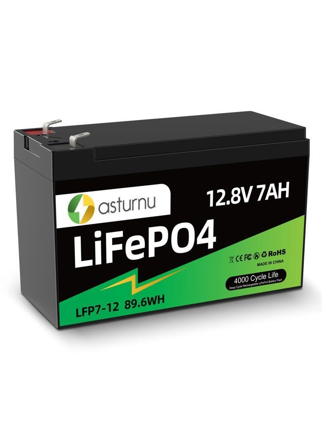 asturnu 12V 7Ah(8Ah) Lithium Battery, LiFePO4 Battery, 4000+ Deep Cycle Lithium Iron Phosphate Rechargeable Batteries, Built-in BMS, Ideal for Replacing Most Backup Power, Lighting, Fish Finder, Ride on Toys - Image 1