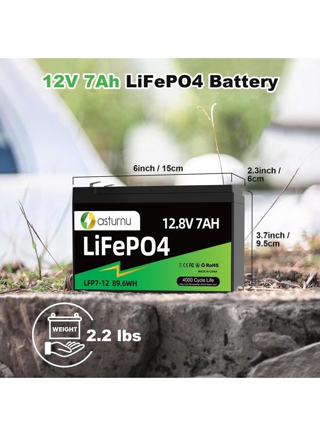 asturnu 12V 7Ah(8Ah) Lithium Battery, LiFePO4 Battery, 4000+ Deep Cycle Lithium Iron Phosphate Rechargeable Batteries, Built-in BMS, Ideal for Replacing Most Backup Power, Lighting, Fish Finder, Ride on Toys - Image 3