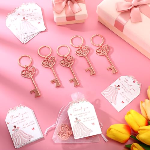 Aurelema 25 Sets Quinceanera Party Favors for Guests Butterfly Bottle Opener Keychain Thank You Tag Organza Bag Sweet 15 Years Quinceanera Gifts for Birthday Party Supplies (Rose Gold) - Image 4