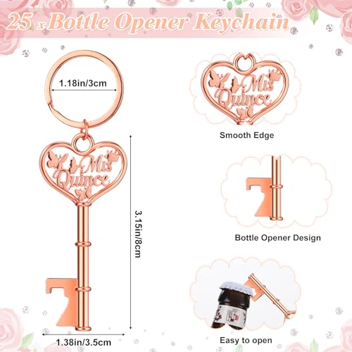 Aurelema 25 Sets Quinceanera Party Favors for Guests Butterfly Bottle Opener Keychain Thank You Tag Organza Bag Sweet 15 Years Quinceanera Gifts for Birthday Party Supplies (Rose Gold) - Image 2