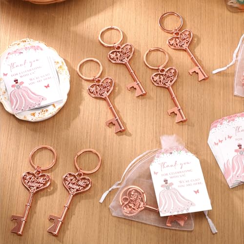 Aurelema 25 Sets Quinceanera Party Favors for Guests Butterfly Bottle Opener Keychain Thank You Tag Organza Bag Sweet 15 Years Quinceanera Gifts for Birthday Party Supplies (Rose Gold) - Image 5