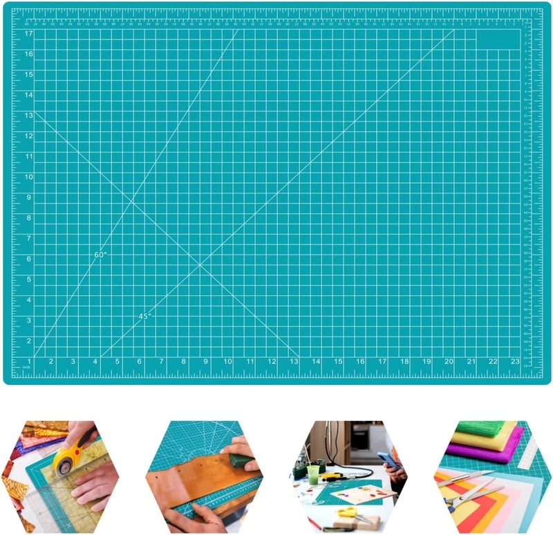 لوح قص ذاتي الشفاء مقاس 18×24 بوصة، لوح خياطة للحرف اليدوية، لوح قطع مكون من 5 طبقات للاستخدام على الطاولة لمشاريع خياطة الأقمشة ونمذجة الجلود، بلون توركويز - Image 1