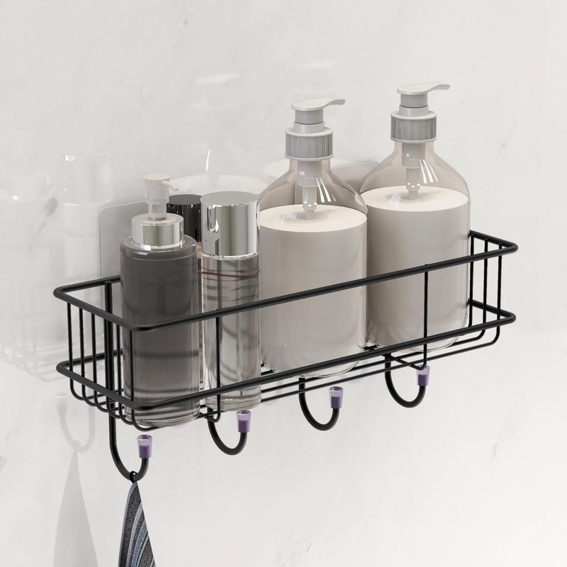 Ruboxa Self Adhesive Bathroom Shelf with Hook/GI Steel Multipurpose Shelf for Wall/Shelf Organizer for Kitchen/Bathroom Accessories - Pack of 1 (Black) - Image 1