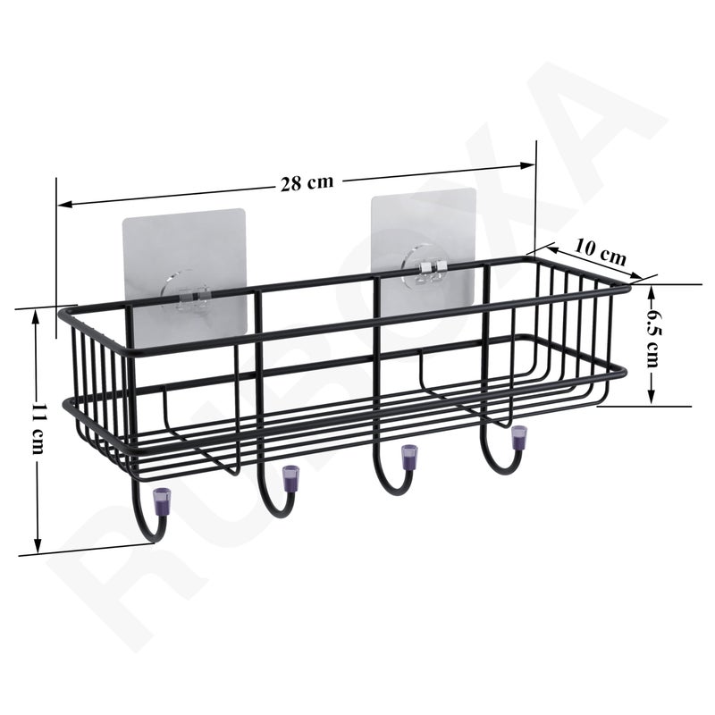 Ruboxa Self Adhesive Bathroom Shelf with Hook/GI Steel Multipurpose Shelf for Wall/Shelf Organizer for Kitchen/Bathroom Accessories - Pack of 1 (Black) - Image 2