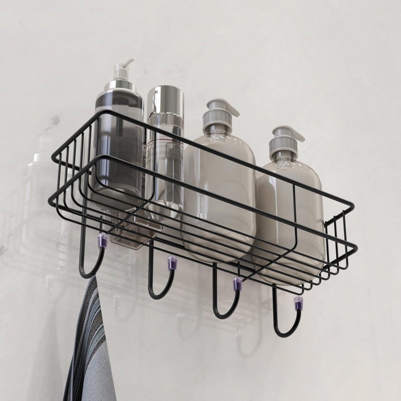 Ruboxa Self Adhesive Bathroom Shelf with Hook/GI Steel Multipurpose Shelf for Wall/Shelf Organizer for Kitchen/Bathroom Accessories - Pack of 1 (Black) - Image 5