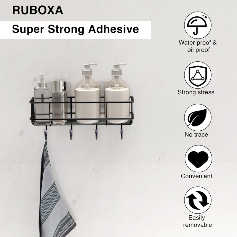 Ruboxa Self Adhesive Bathroom Shelf with Hook/GI Steel Multipurpose Shelf for Wall/Shelf Organizer for Kitchen/Bathroom Accessories - Pack of 1 (Black) - Image 3