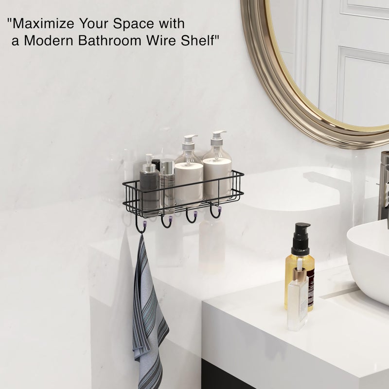 Ruboxa Self Adhesive Bathroom Shelf with Hook/GI Steel Multipurpose Shelf for Wall/Shelf Organizer for Kitchen/Bathroom Accessories - Pack of 1 (Black) - Image 4