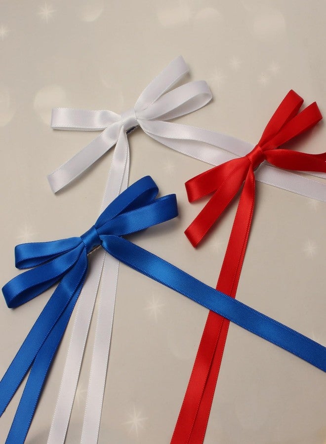 Cuizhiyu 6 PCS 4th of July Hair Accessories - Cute Thin Long Tail Bow Clips for Girls, Independence Day - Image 4