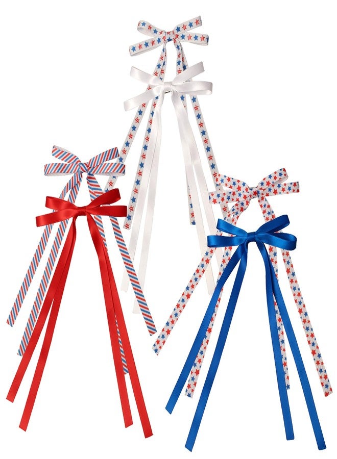 Cuizhiyu 6 PCS 4th of July Hair Accessories - Cute Thin Long Tail Bow Clips for Girls, Independence Day - Image 1