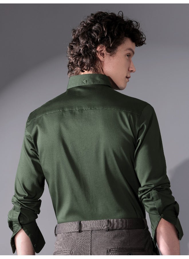 Beyoung Dark Green Satin Shirt  - Image 5