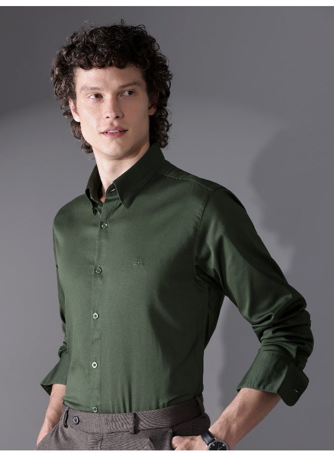 Beyoung Dark Green Satin Shirt  - Image 1