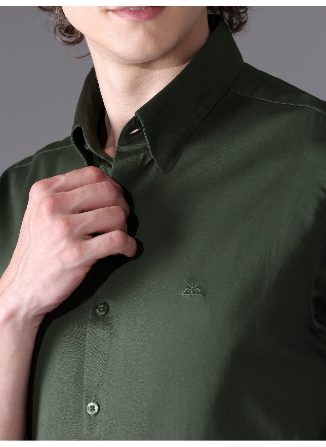 Beyoung Dark Green Satin Shirt  - Image 3