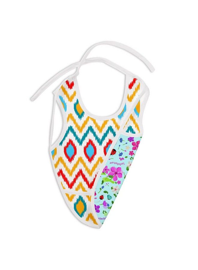 Superbottoms Waterproof Apron Style Reversible Bib For Babies With Crumb Catcher(Ikat Chevron+Periwinkle Print) - Image 2