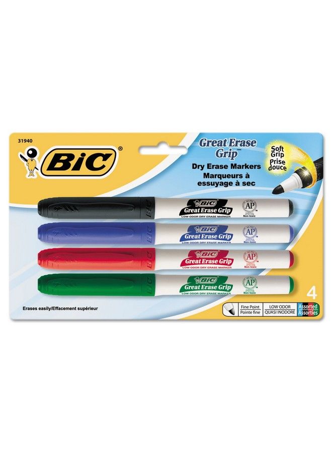 Bic Gdep41Asst Great Erase Grip Fine Point Dry Erase Marker Assorted 4/Set  - Image 2