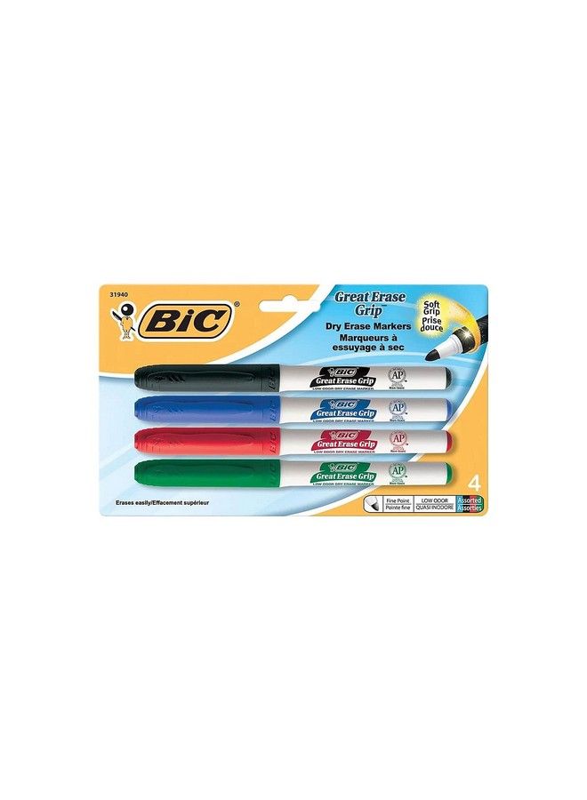Bic Gdep41Asst Great Erase Grip Fine Point Dry Erase Marker Assorted 4/Set  - Image 3