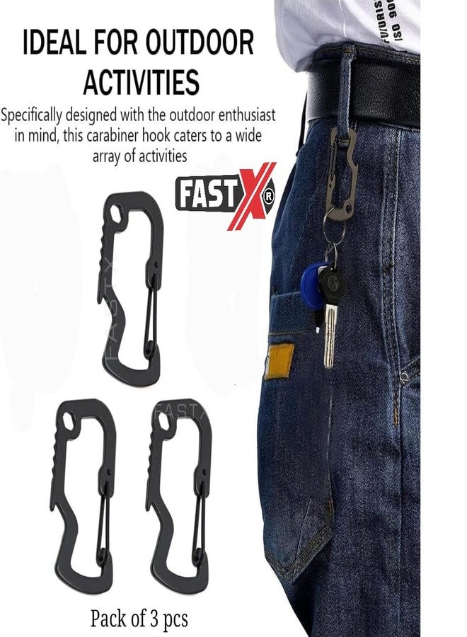 مجموعة FASTX® من 3 خطافات كارابين معدنية متعددة الاستخدامات: مفتاح ربط، فتاحة زجاجات، مشبك تثبيت، حقيبة ظهر، معدات للمشي لمسافات طويلة، ركوب الدراجات، صيد الأسماك، السفر، سلسلة مفاتيح، حامل مشبك بسحاب، موصل قفل سريع، وصلة خطاف. - Image 2