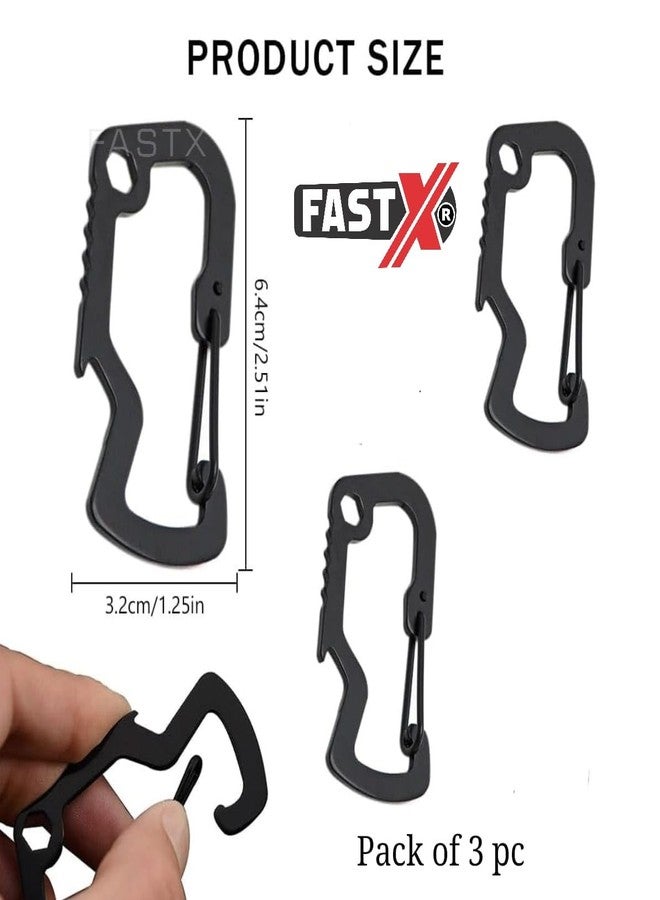 مجموعة FASTX® من 3 خطافات كارابين معدنية متعددة الاستخدامات: مفتاح ربط، فتاحة زجاجات، مشبك تثبيت، حقيبة ظهر، معدات للمشي لمسافات طويلة، ركوب الدراجات، صيد الأسماك، السفر، سلسلة مفاتيح، حامل مشبك بسحاب، موصل قفل سريع، وصلة خطاف. - Image 3