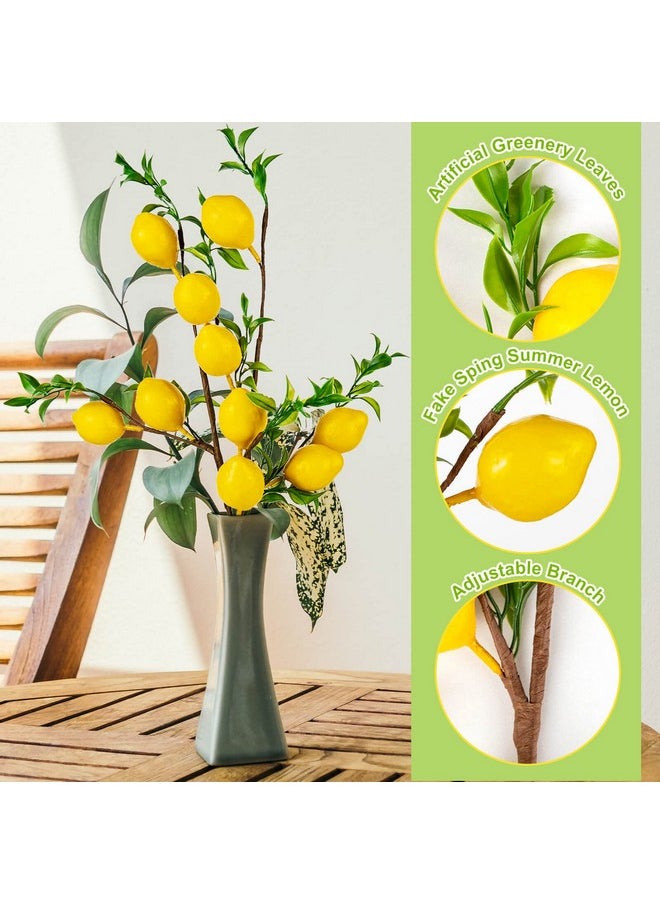 TORINALITAL 4Pcs Artificial Lemons Branch Vivid Yellow Fake Lemons Branch With Green Leaf And Adjustable Branch Lemon Decor For Home Kitchen Graden Desk Party Decorations  - Image 4