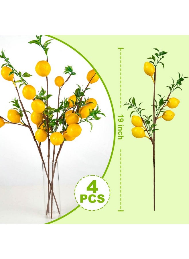 TORINALITAL 4Pcs Artificial Lemons Branch Vivid Yellow Fake Lemons Branch With Green Leaf And Adjustable Branch Lemon Decor For Home Kitchen Graden Desk Party Decorations  - Image 5
