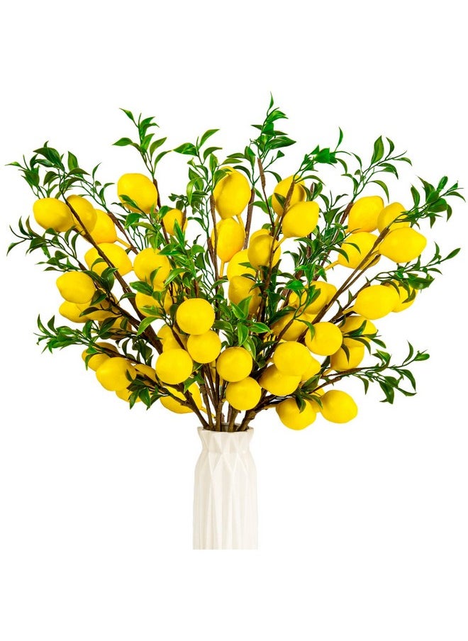 TORINALITAL 4Pcs Artificial Lemons Branch Vivid Yellow Fake Lemons Branch With Green Leaf And Adjustable Branch Lemon Decor For Home Kitchen Graden Desk Party Decorations  - Image 1