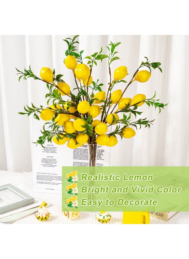 TORINALITAL 4Pcs Artificial Lemons Branch Vivid Yellow Fake Lemons Branch With Green Leaf And Adjustable Branch Lemon Decor For Home Kitchen Graden Desk Party Decorations  - Image 3