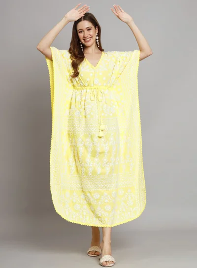 Alaya Hand Embroidered Cotton Chikan Kaftan-AL2558