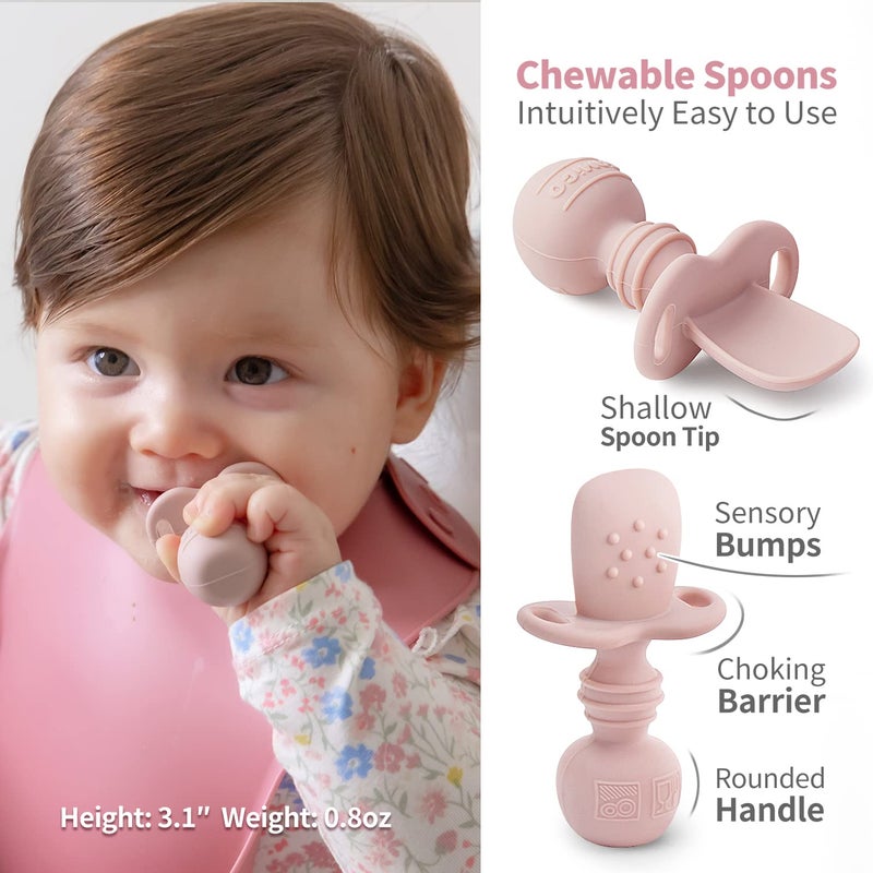 SAMiGO Silicone Baby Feeding Set, Baby Led Weaning Supplies, Suction Bowl Plate Bib Cup Self Feeding Spoons, Solid Food Eating Essentials, First Stage Utensils, 6+ Months - Image 4