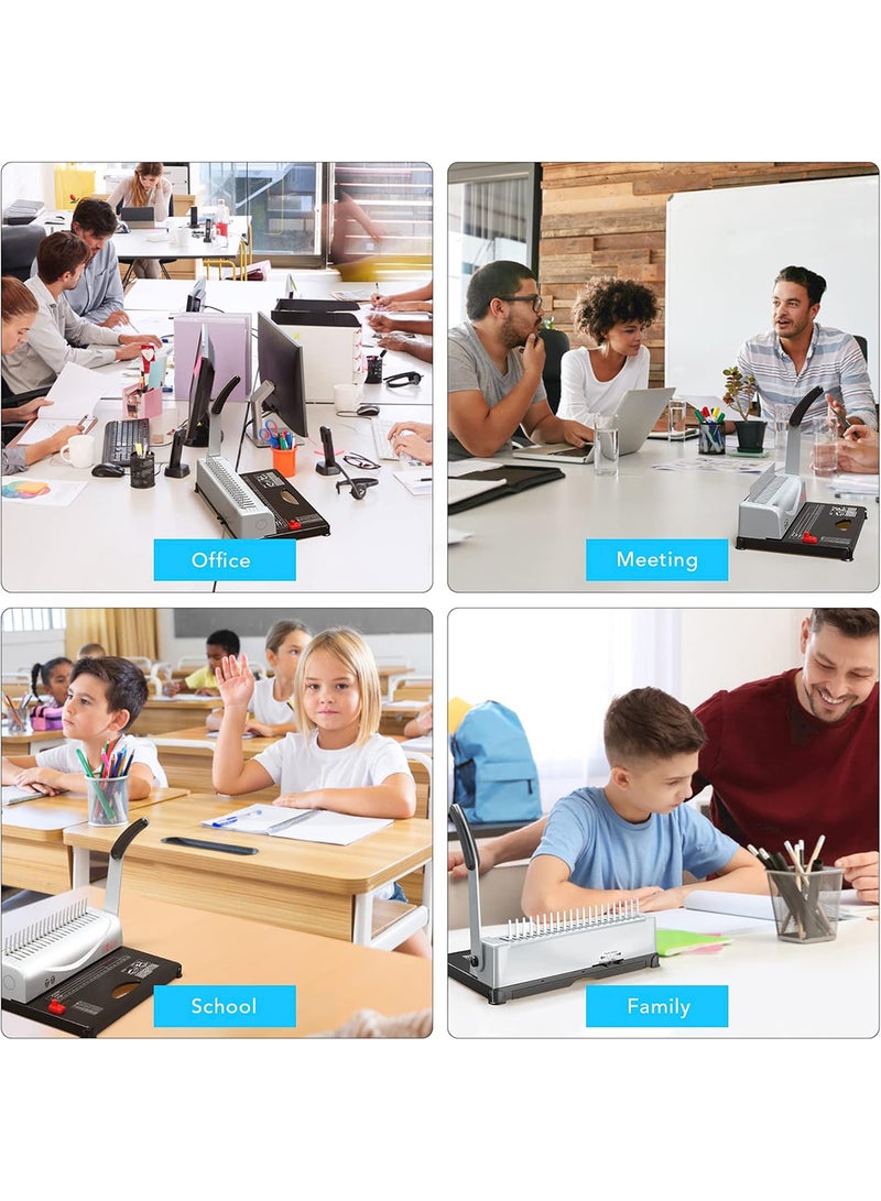 Kidle Binding Machine, Comb Binding Machine 21-Holes Binding 450 Sheets, Book Binder Machine with 100 PCS 3/8'' Comb Binding Spines, for Letter Size, A4, A5 - Image 3