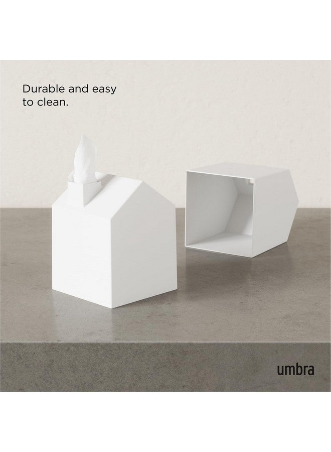 UMBRA غطاء صندوق مناديل أومبرا كاسا - حامل مناديل مربع بشكل منزل لطيف للحمام أو غرفة النوم أو المكتب، أبيض - Image 5