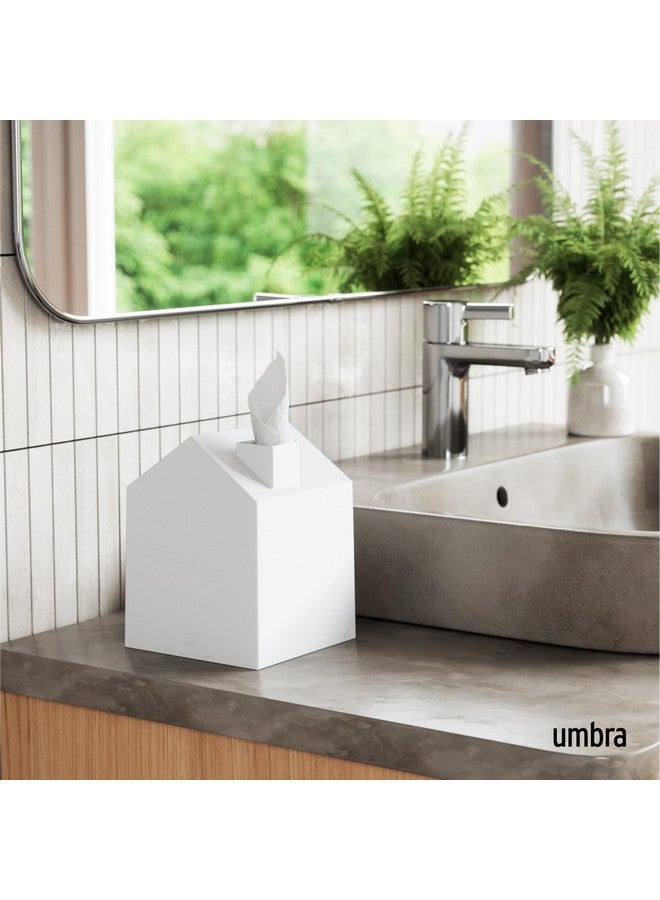 UMBRA غطاء صندوق مناديل أومبرا كاسا - حامل مناديل مربع بشكل منزل لطيف للحمام أو غرفة النوم أو المكتب، أبيض - Image 2