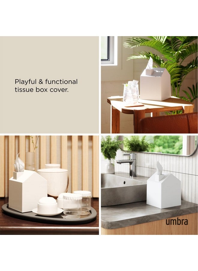 UMBRA غطاء صندوق مناديل أومبرا كاسا - حامل مناديل مربع بشكل منزل لطيف للحمام أو غرفة النوم أو المكتب، أبيض - Image 4