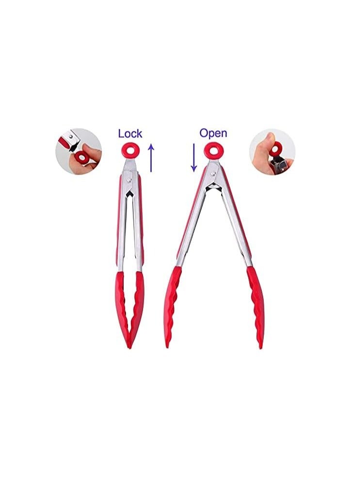 ملقط سيليكون للمطبخ مع حامل لتقديم أدوات الطهي للشواء وملقط للطهي في المطبخ وملقط للسلطة من الفولاذ المقاوم للصدأ للشواء والشواء والطعام من السيليكون (ألوان متنوعة) - Image 2