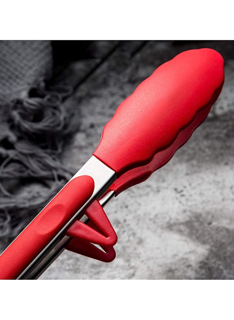 ملقط سيليكون للمطبخ مع حامل لتقديم أدوات الطهي للشواء وملقط للطهي في المطبخ وملقط للسلطة من الفولاذ المقاوم للصدأ للشواء والشواء والطعام من السيليكون (ألوان متنوعة) - Image 3