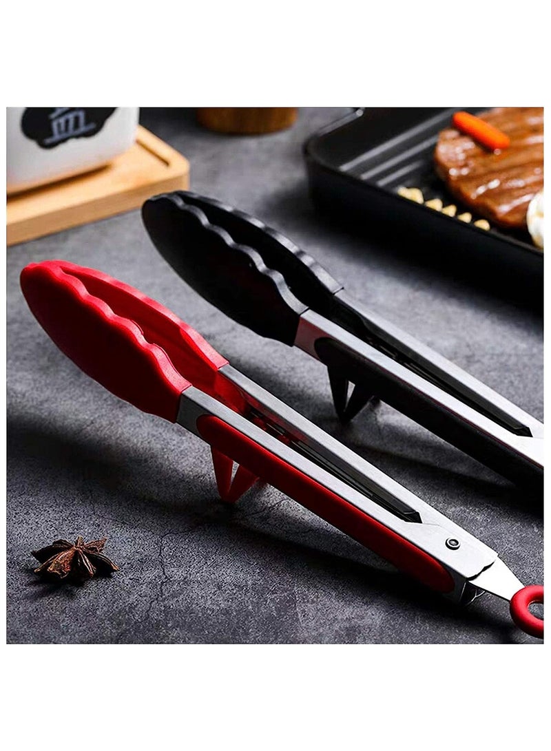 ملقط سيليكون للمطبخ مع حامل لتقديم أدوات الطهي للشواء وملقط للطهي في المطبخ وملقط للسلطة من الفولاذ المقاوم للصدأ للشواء والشواء والطعام من السيليكون (ألوان متنوعة) - Image 4