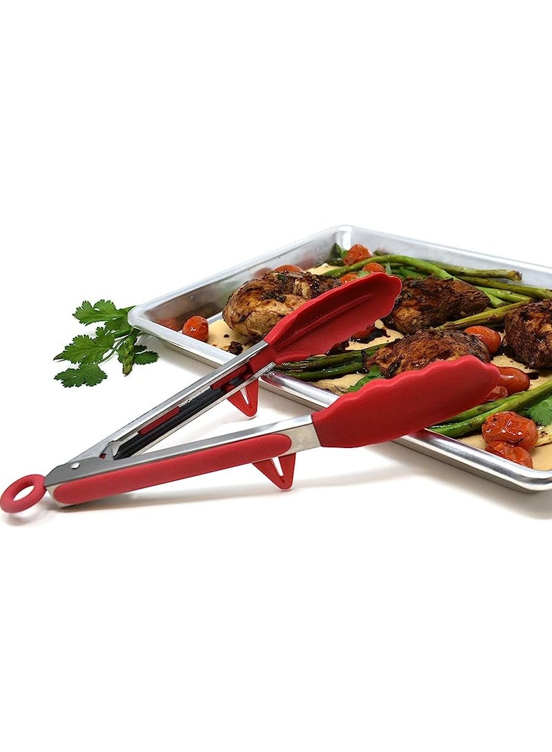 ملقط سيليكون للمطبخ مع حامل لتقديم أدوات الطهي للشواء وملقط للطهي في المطبخ وملقط للسلطة من الفولاذ المقاوم للصدأ للشواء والشواء والطعام من السيليكون (ألوان متنوعة) - Image 5