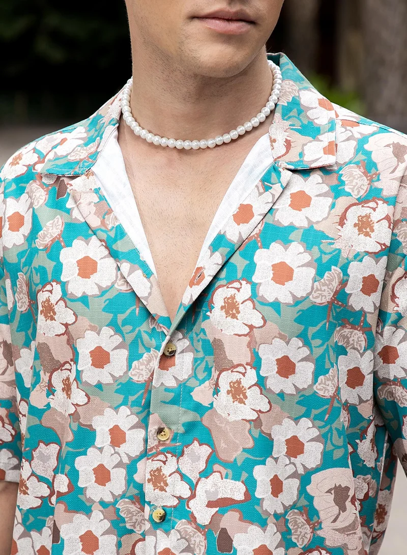كامبوس سوترا Men's Multicolour Flora-Block Oversized Shirt