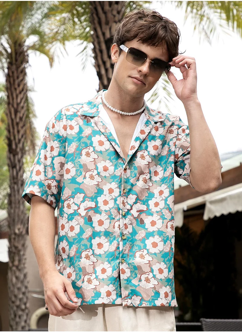 Campus Sutra Men's Multicolour Flora-Block Oversized Shirt