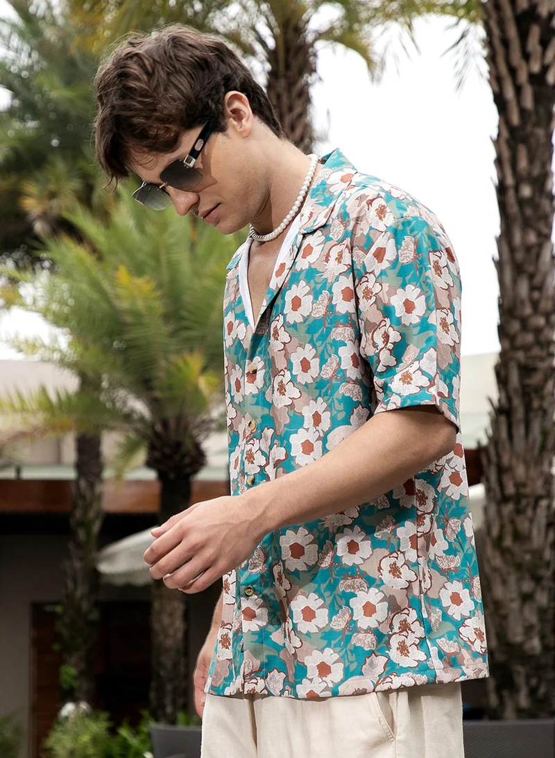 كامبوس سوترا Men's Multicolour Flora-Block Oversized Shirt