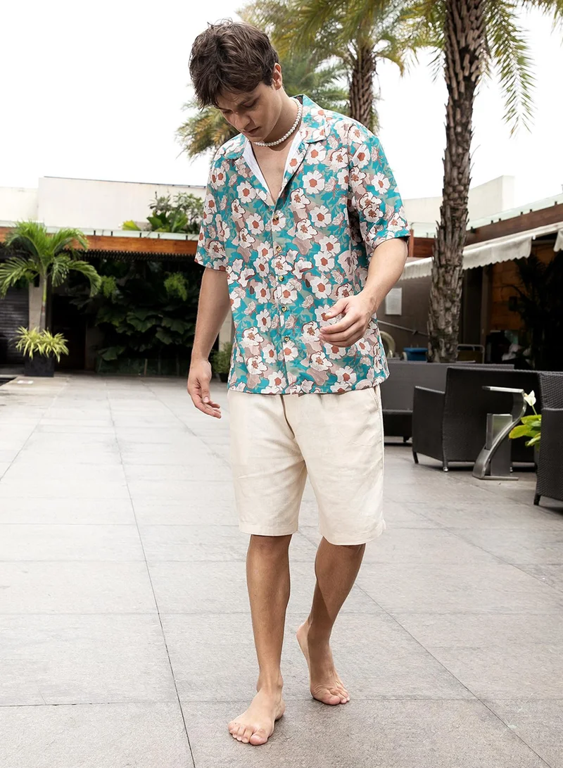 كامبوس سوترا Men's Multicolour Flora-Block Oversized Shirt