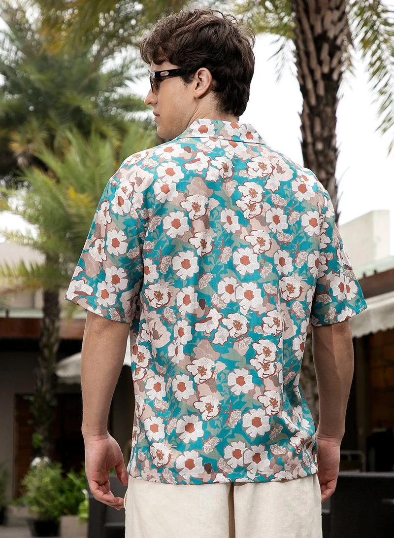 كامبوس سوترا Men's Multicolour Flora-Block Oversized Shirt