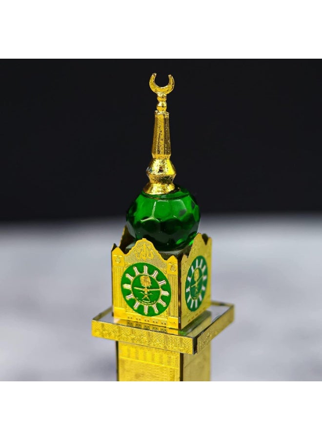 Toy Box Mecca Clock Tower Miniature Showpiece, Gold Plated with Green Crystal Base & Jewel Top, Desktop Decoration Souvenir- 16cm - Image 3