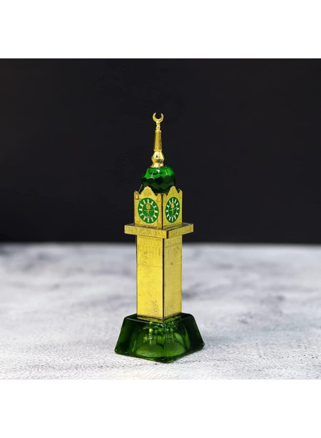 Toy Box Mecca Clock Tower Miniature Showpiece, Gold Plated with Green Crystal Base & Jewel Top, Desktop Decoration Souvenir- 16cm - Image 2