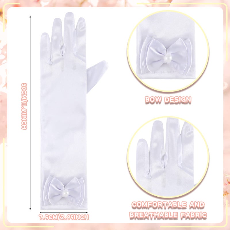 Newcotte 4 Pcs Pearl Necklace Sets Jewelry Communion Glove for Christmas Tea Party Wedding(Long Bow Knot) - Image 2