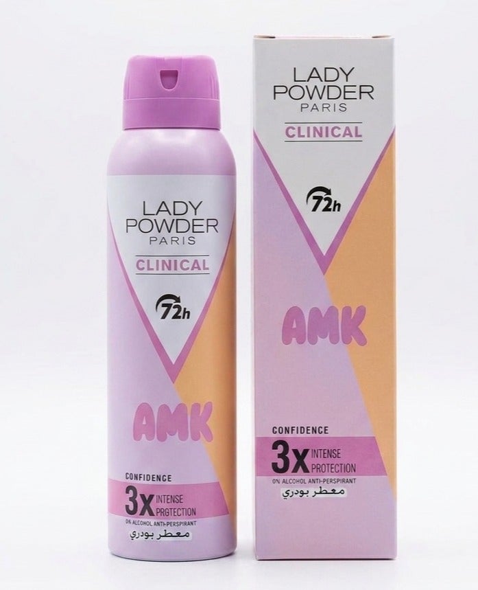 AMK Lady Baby Powder Paris Clinical Anti-Perspirant Spray - 72h Intense Protection Powdery Deodorant (Pink/Rose Edition)