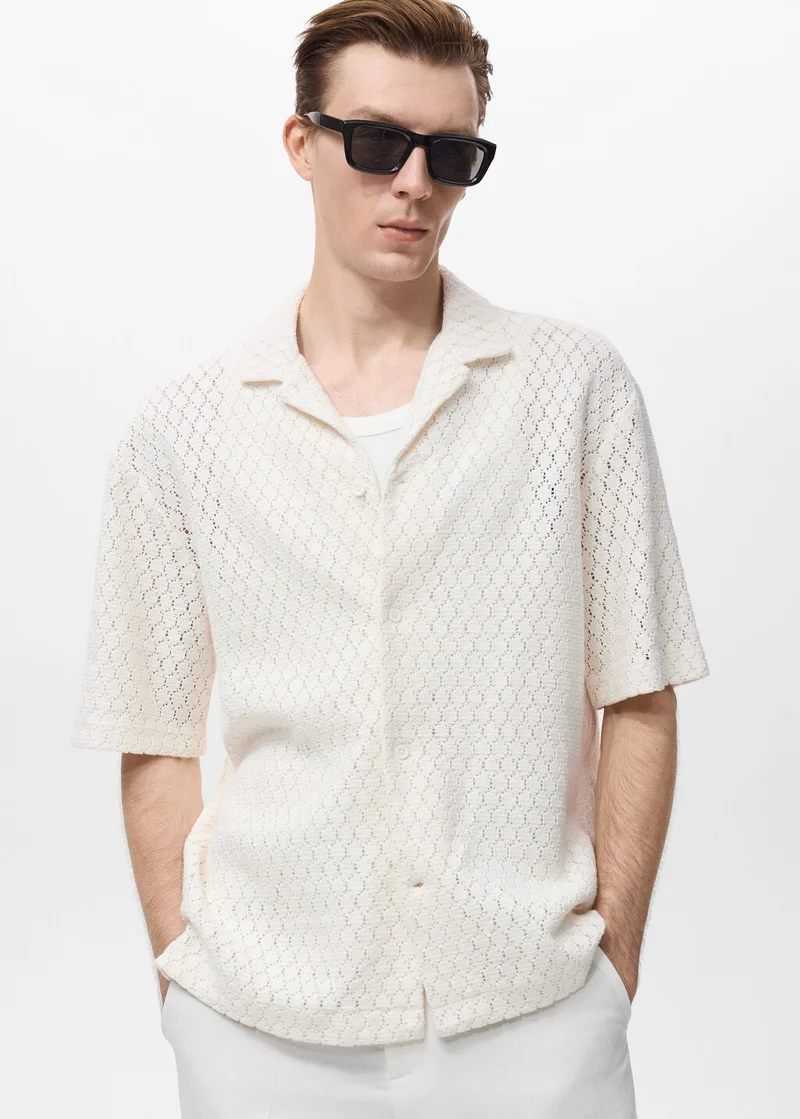 مانجو Cotton Blouse With Openwork Detail