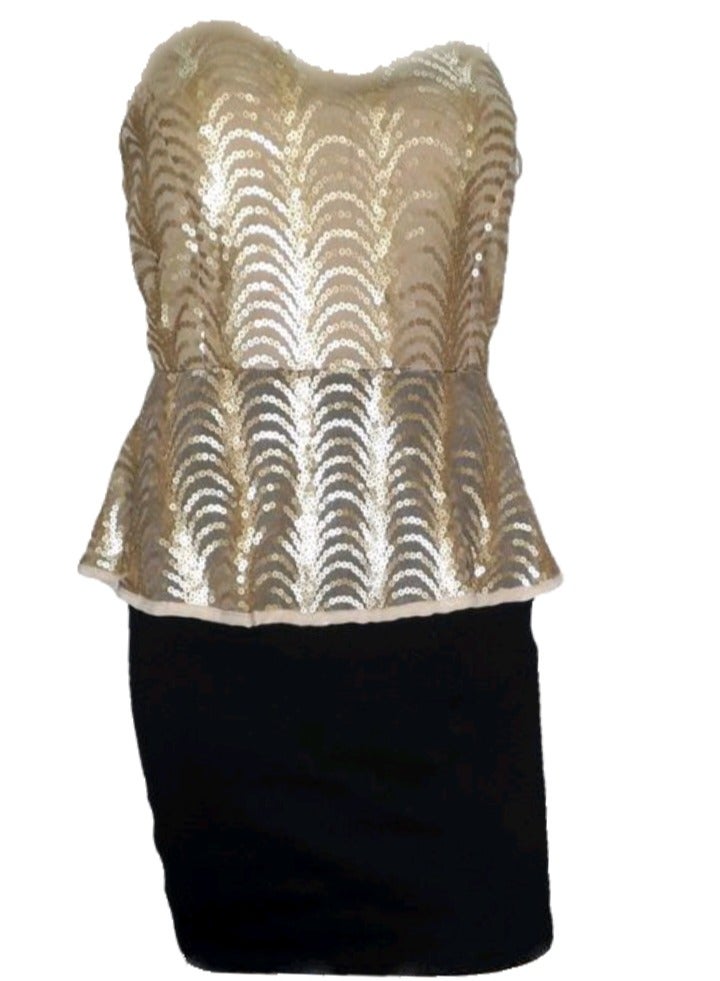 Women strapless sequin peplum party soiree dress  - Image 2