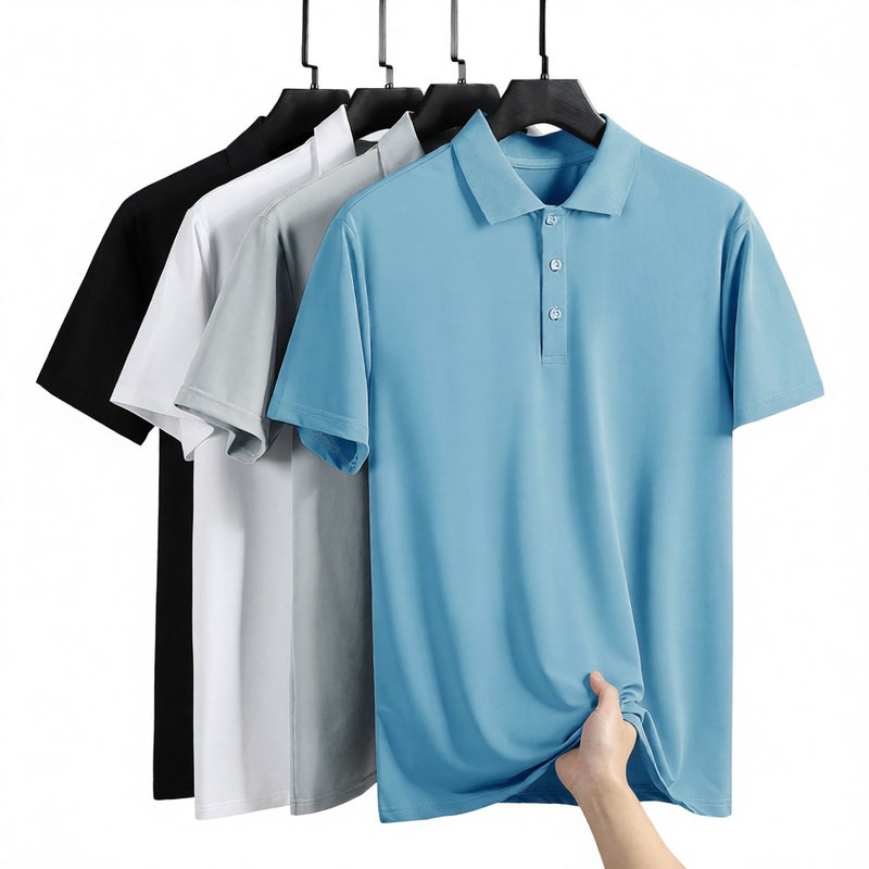 Men's Ice Silk Quick-Dry Polo Shirt Summer Casual Sports Short Sleeve T-Shirt Plus Size - Image 1