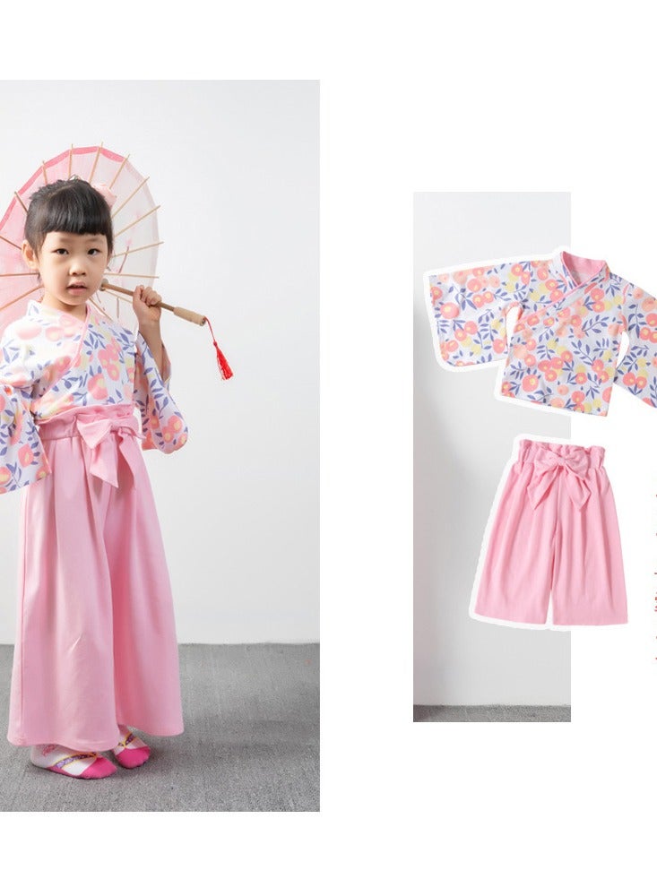 Al Aoyama Little Girls Japanese Kimono Set with Floral Print & Bow, Spring Autumn Long Sleeve Traditional Costume for Kids, Cherry Blossom Festival Party Outfit (Age1-4years old) - Image 2